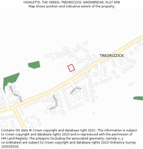 HOWLETTS, THE GREEN, TREDRIZZICK, WADEBRIDGE, PL27 6PB: Location map and indicative extent of plot