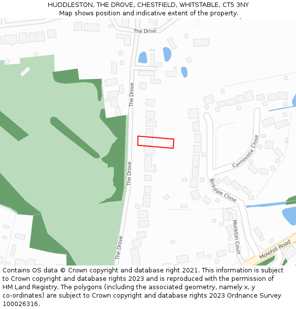 HUDDLESTON, THE DROVE, CHESTFIELD, WHITSTABLE, CT5 3NY: Location map and indicative extent of plot