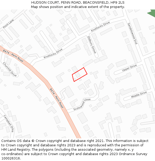 HUDSON COURT, PENN ROAD, BEACONSFIELD, HP9 2LS: Location map and indicative extent of plot