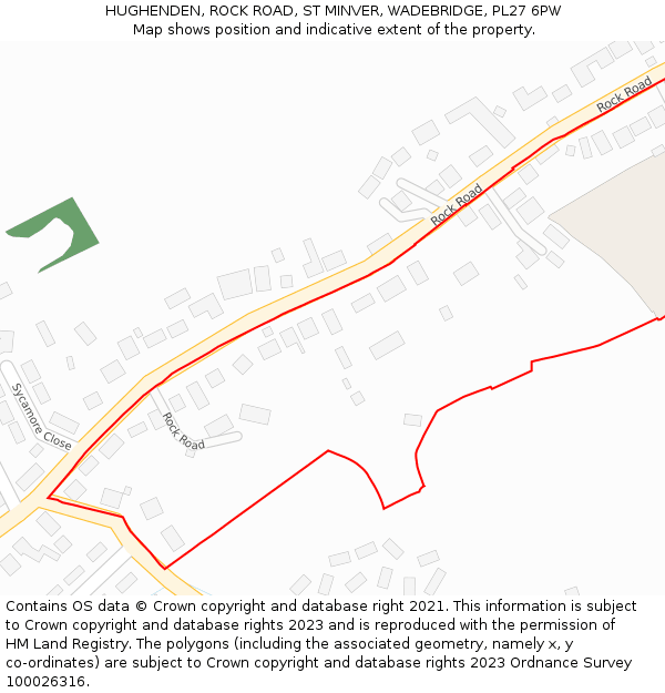 HUGHENDEN, ROCK ROAD, ST MINVER, WADEBRIDGE, PL27 6PW: Location map and indicative extent of plot