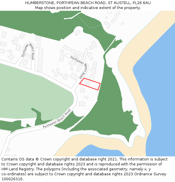 HUMBERSTONE, PORTHPEAN BEACH ROAD, ST AUSTELL, PL26 6AU: Location map and indicative extent of plot