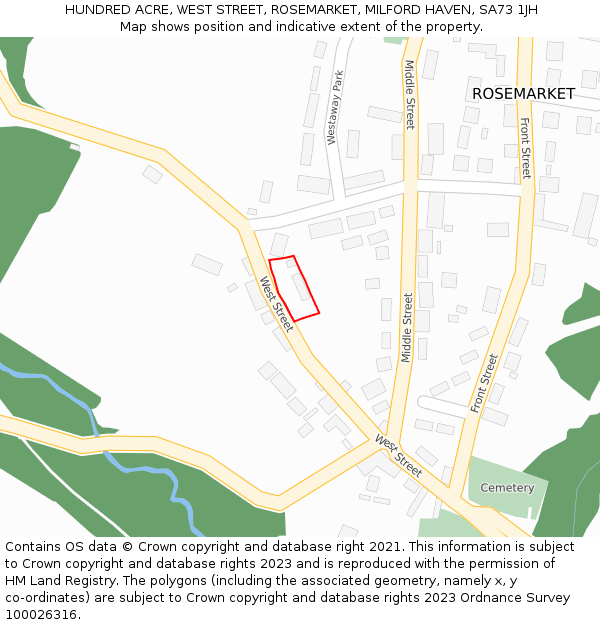 HUNDRED ACRE, WEST STREET, ROSEMARKET, MILFORD HAVEN, SA73 1JH: Location map and indicative extent of plot