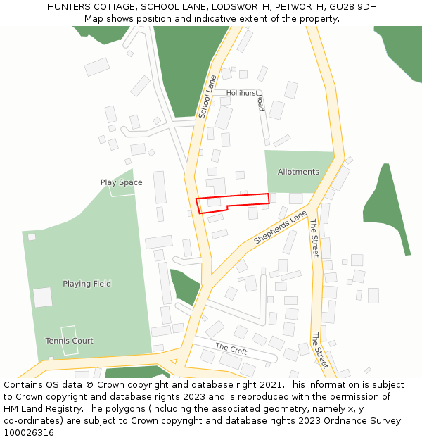 HUNTERS COTTAGE, SCHOOL LANE, LODSWORTH, PETWORTH, GU28 9DH: Location map and indicative extent of plot