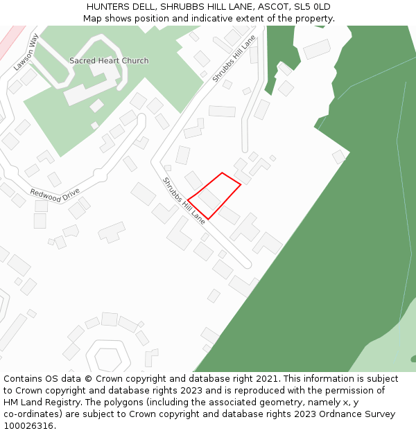HUNTERS DELL, SHRUBBS HILL LANE, ASCOT, SL5 0LD: Location map and indicative extent of plot