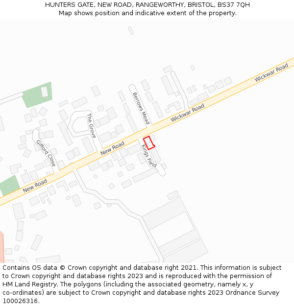 HUNTERS GATE, NEW ROAD, RANGEWORTHY, BRISTOL, BS37 7QH: Location map and indicative extent of plot