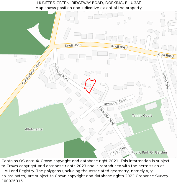HUNTERS GREEN, RIDGEWAY ROAD, DORKING, RH4 3AT: Location map and indicative extent of plot