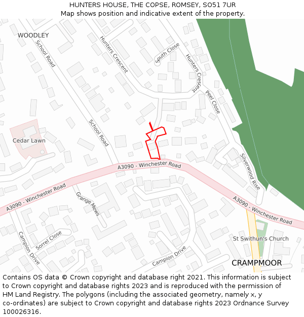 HUNTERS HOUSE, THE COPSE, ROMSEY, SO51 7UR: Location map and indicative extent of plot