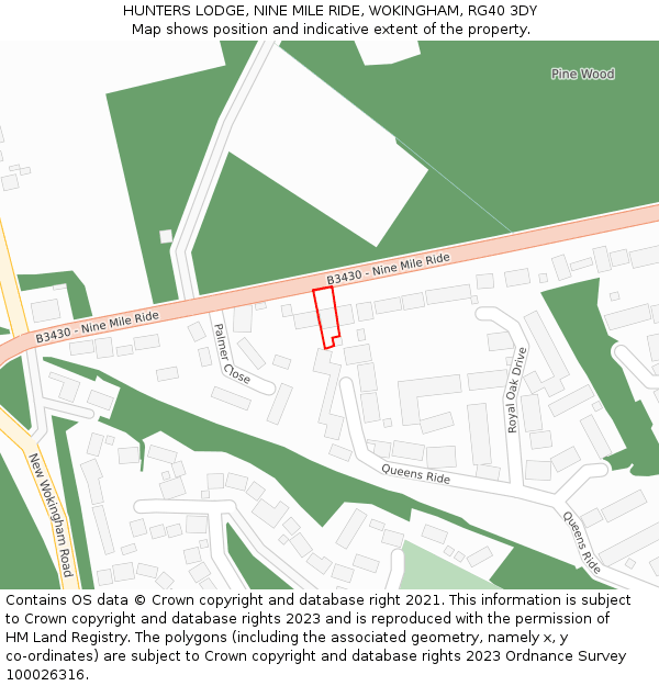 HUNTERS LODGE, NINE MILE RIDE, WOKINGHAM, RG40 3DY: Location map and indicative extent of plot