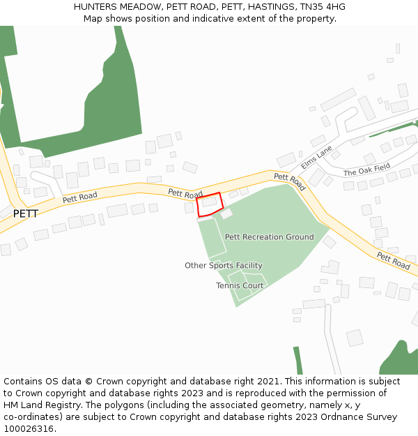 HUNTERS MEADOW, PETT ROAD, PETT, HASTINGS, TN35 4HG: Location map and indicative extent of plot