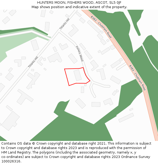 HUNTERS MOON, FISHERS WOOD, ASCOT, SL5 0JF: Location map and indicative extent of plot