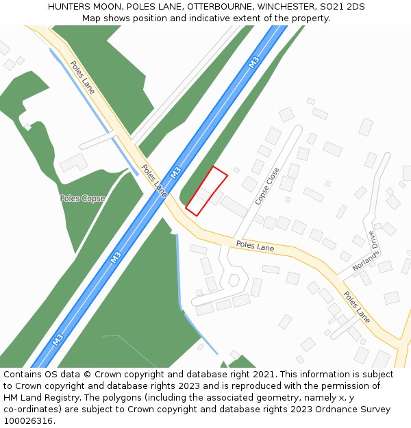 HUNTERS MOON, POLES LANE, OTTERBOURNE, WINCHESTER, SO21 2DS: Location map and indicative extent of plot