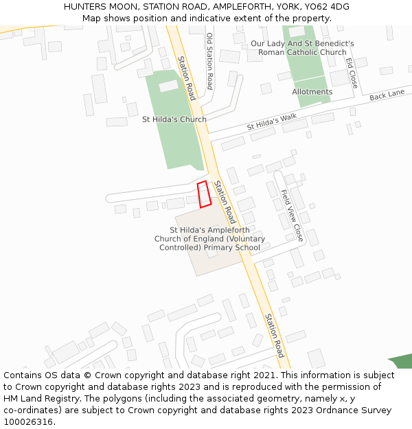 HUNTERS MOON, STATION ROAD, AMPLEFORTH, YORK, YO62 4DG: Location map and indicative extent of plot