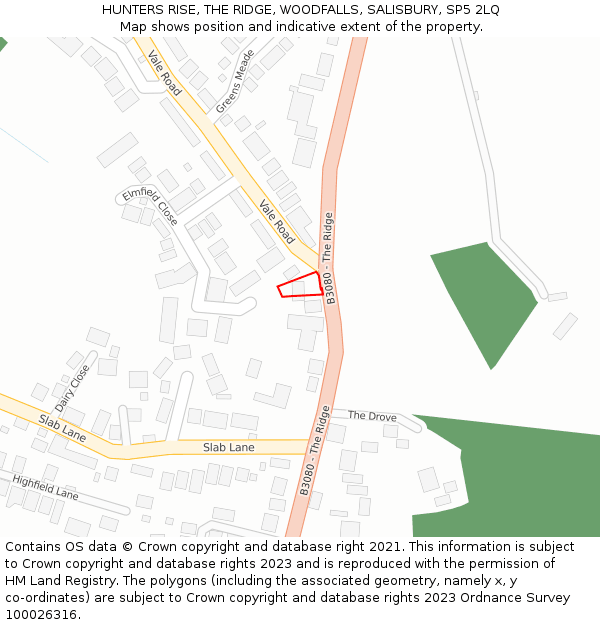 HUNTERS RISE, THE RIDGE, WOODFALLS, SALISBURY, SP5 2LQ: Location map and indicative extent of plot