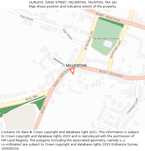 HURLEYS, SAND STREET, MILVERTON, TAUNTON, TA4 1JN: Location map and indicative extent of plot