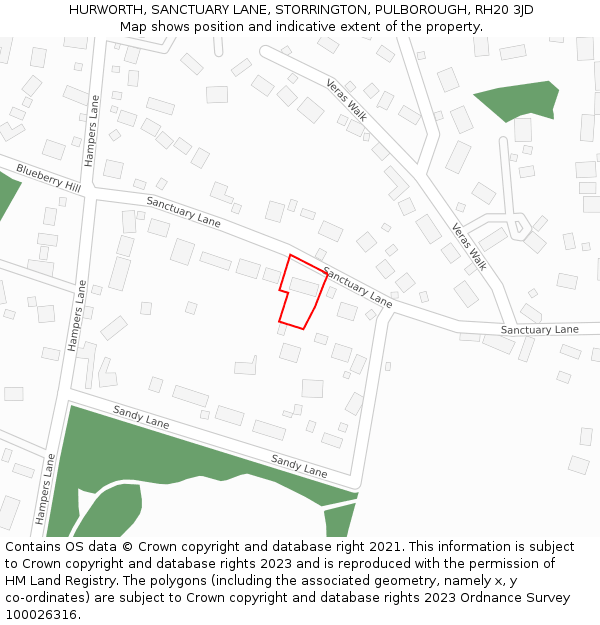 HURWORTH, SANCTUARY LANE, STORRINGTON, PULBOROUGH, RH20 3JD: Location map and indicative extent of plot