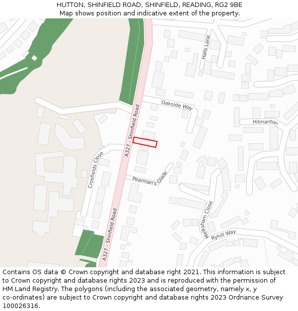 HUTTON, SHINFIELD ROAD, SHINFIELD, READING, RG2 9BE: Location map and indicative extent of plot