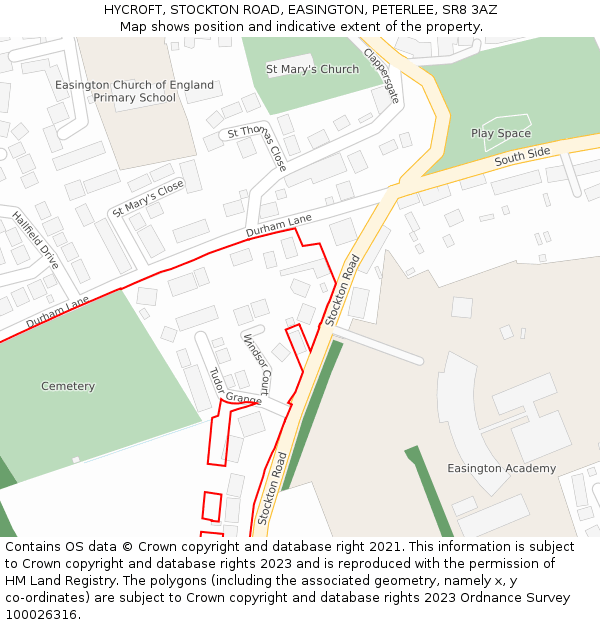 HYCROFT, STOCKTON ROAD, EASINGTON, PETERLEE, SR8 3AZ: Location map and indicative extent of plot