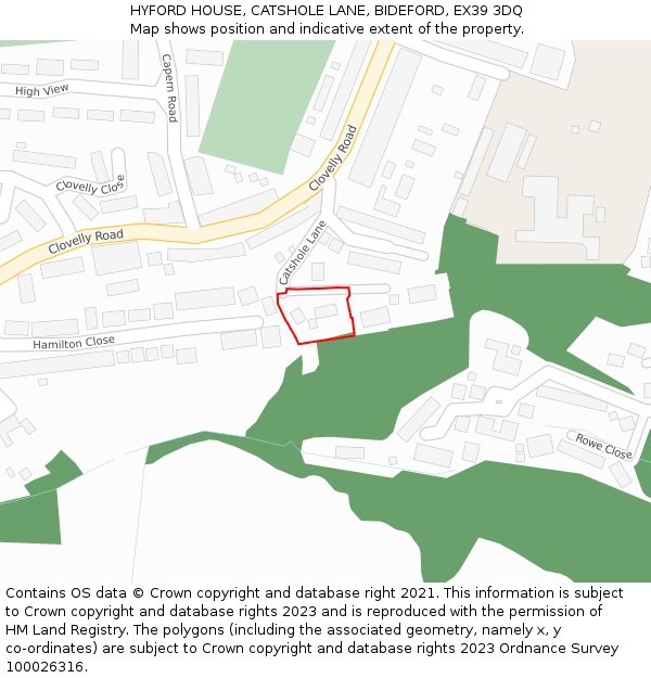 HYFORD HOUSE, CATSHOLE LANE, BIDEFORD, EX39 3DQ: Location map and indicative extent of plot