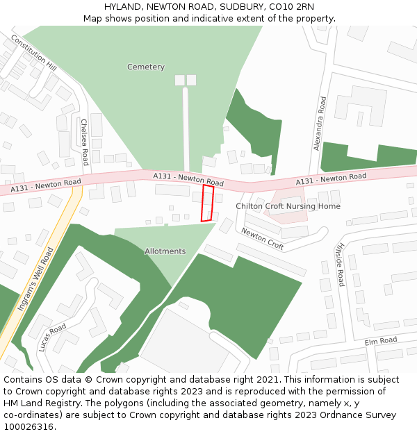 HYLAND, NEWTON ROAD, SUDBURY, CO10 2RN: Location map and indicative extent of plot