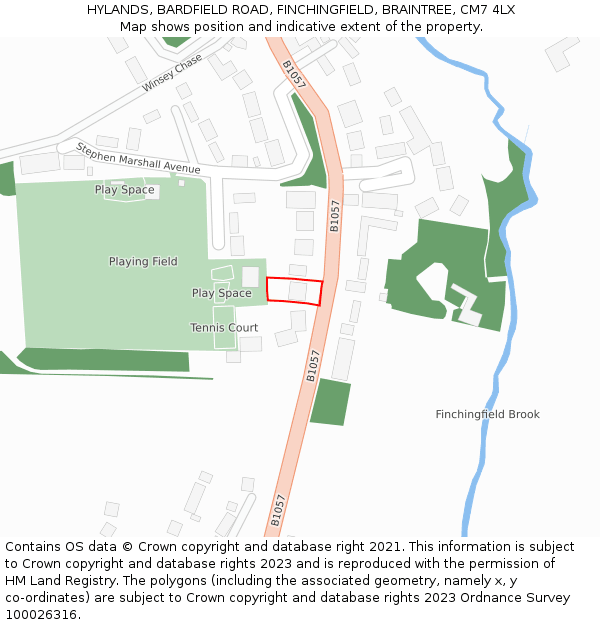 HYLANDS, BARDFIELD ROAD, FINCHINGFIELD, BRAINTREE, CM7 4LX: Location map and indicative extent of plot