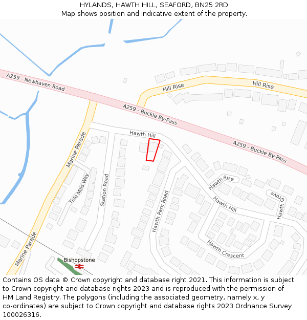 HYLANDS, HAWTH HILL, SEAFORD, BN25 2RD: Location map and indicative extent of plot