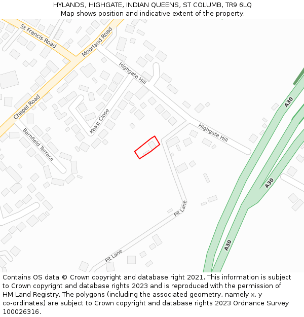 HYLANDS, HIGHGATE, INDIAN QUEENS, ST COLUMB, TR9 6LQ: Location map and indicative extent of plot