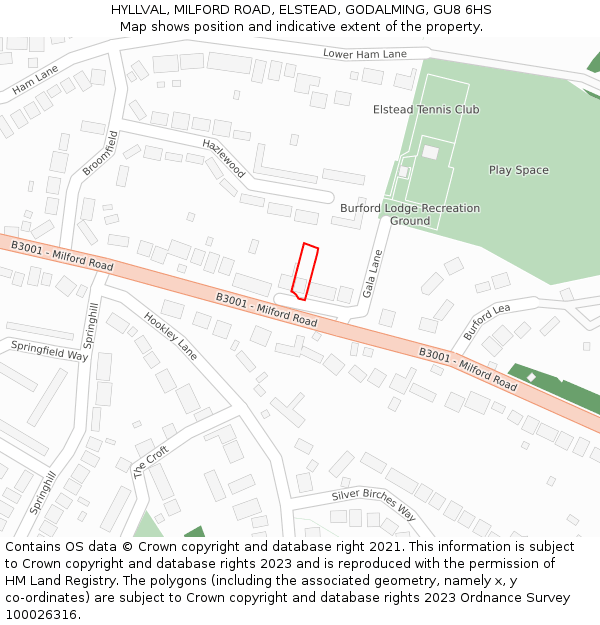 HYLLVAL, MILFORD ROAD, ELSTEAD, GODALMING, GU8 6HS: Location map and indicative extent of plot