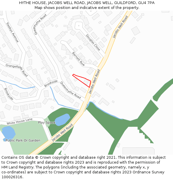 HYTHE HOUSE, JACOBS WELL ROAD, JACOBS WELL, GUILDFORD, GU4 7PA: Location map and indicative extent of plot