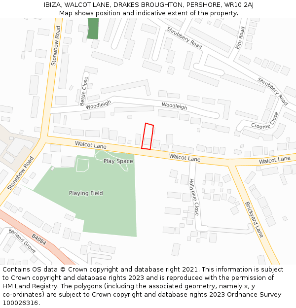 IBIZA, WALCOT LANE, DRAKES BROUGHTON, PERSHORE, WR10 2AJ: Location map and indicative extent of plot