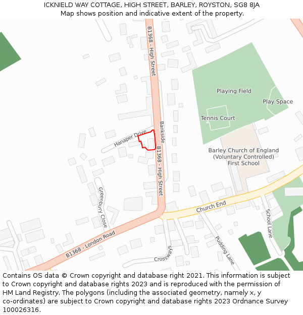 ICKNIELD WAY COTTAGE, HIGH STREET, BARLEY, ROYSTON, SG8 8JA: Location map and indicative extent of plot