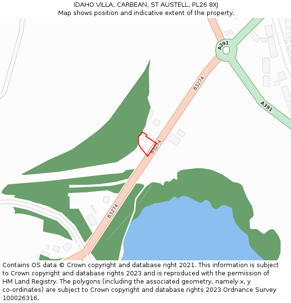 IDAHO VILLA, CARBEAN, ST AUSTELL, PL26 8XJ: Location map and indicative extent of plot