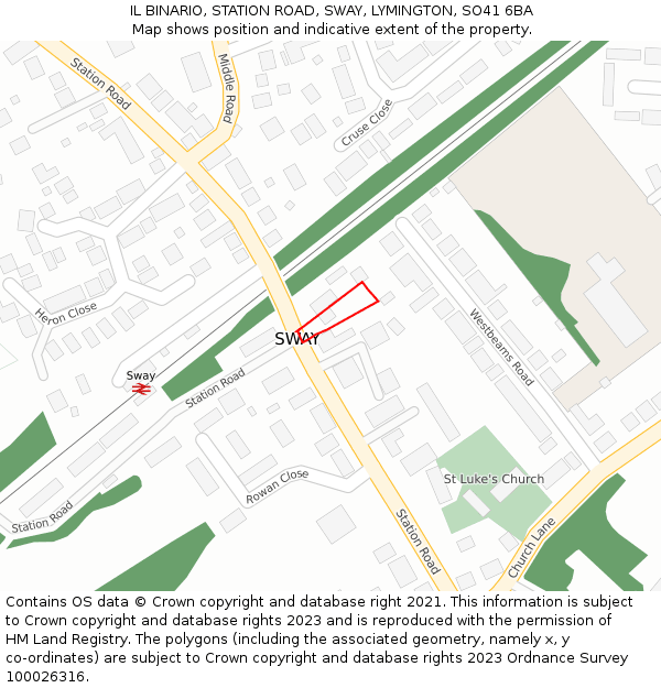 IL BINARIO, STATION ROAD, SWAY, LYMINGTON, SO41 6BA: Location map and indicative extent of plot