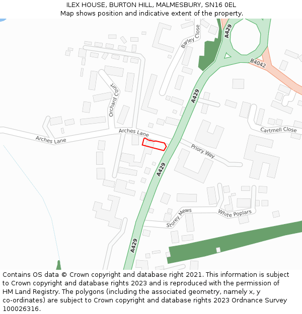 ILEX HOUSE, BURTON HILL, MALMESBURY, SN16 0EL: Location map and indicative extent of plot