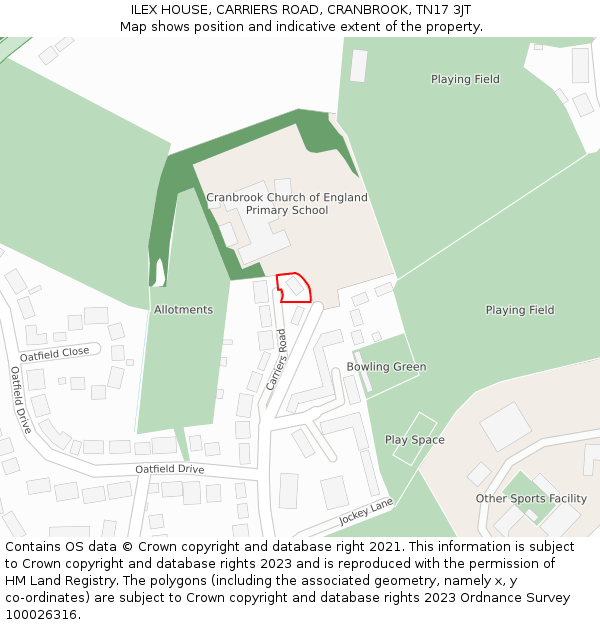 ILEX HOUSE, CARRIERS ROAD, CRANBROOK, TN17 3JT: Location map and indicative extent of plot
