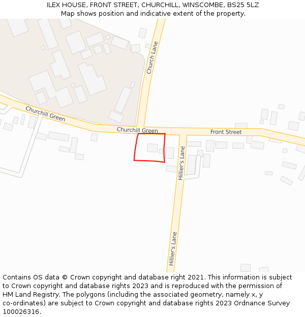 ILEX HOUSE, FRONT STREET, CHURCHILL, WINSCOMBE, BS25 5LZ: Location map and indicative extent of plot