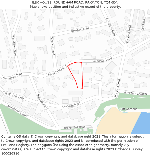 ILEX HOUSE, ROUNDHAM ROAD, PAIGNTON, TQ4 6DN: Location map and indicative extent of plot