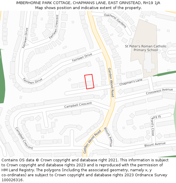 IMBERHORNE PARK COTTAGE, CHAPMANS LANE, EAST GRINSTEAD, RH19 1JA: Location map and indicative extent of plot