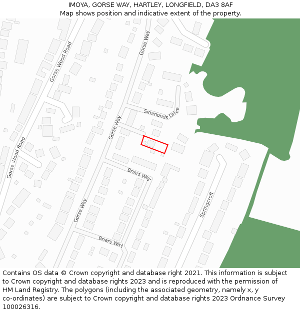 IMOYA, GORSE WAY, HARTLEY, LONGFIELD, DA3 8AF: Location map and indicative extent of plot