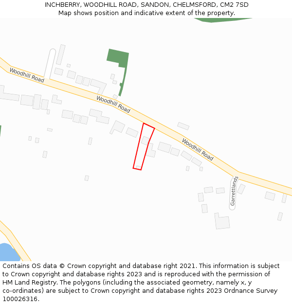 INCHBERRY, WOODHILL ROAD, SANDON, CHELMSFORD, CM2 7SD: Location map and indicative extent of plot