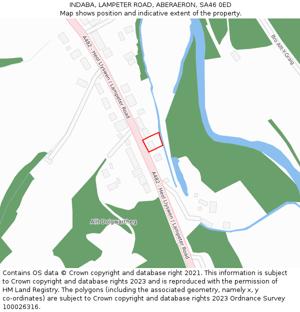 INDABA, LAMPETER ROAD, ABERAERON, SA46 0ED: Location map and indicative extent of plot