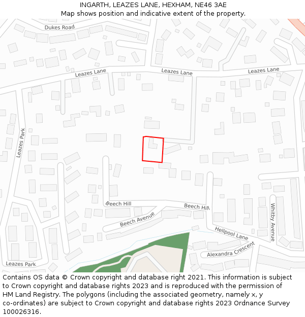 INGARTH, LEAZES LANE, HEXHAM, NE46 3AE: Location map and indicative extent of plot