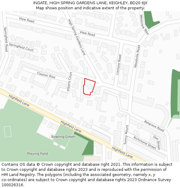 INGATE, HIGH SPRING GARDENS LANE, KEIGHLEY, BD20 6JX: Location map and indicative extent of plot