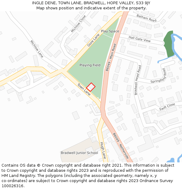 INGLE DENE, TOWN LANE, BRADWELL, HOPE VALLEY, S33 9JY: Location map and indicative extent of plot