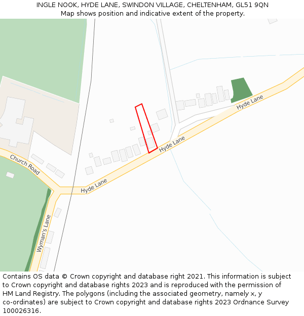 INGLE NOOK, HYDE LANE, SWINDON VILLAGE, CHELTENHAM, GL51 9QN: Location map and indicative extent of plot