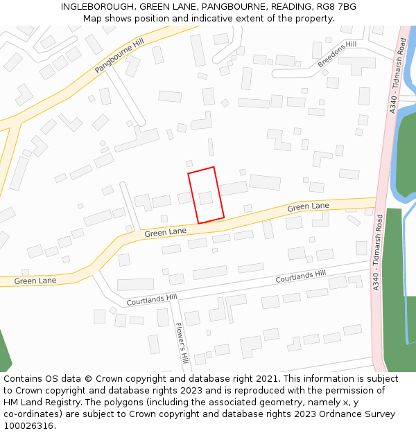 INGLEBOROUGH, GREEN LANE, PANGBOURNE, READING, RG8 7BG: Location map and indicative extent of plot