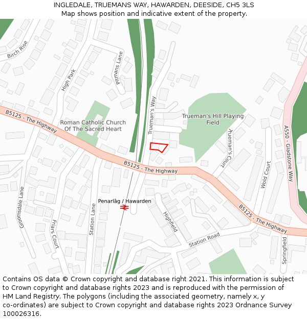 INGLEDALE, TRUEMANS WAY, HAWARDEN, DEESIDE, CH5 3LS: Location map and indicative extent of plot