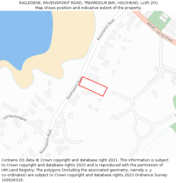 INGLEDENE, RAVENSPOINT ROAD, TREARDDUR BAY, HOLYHEAD, LL65 2YU: Location map and indicative extent of plot