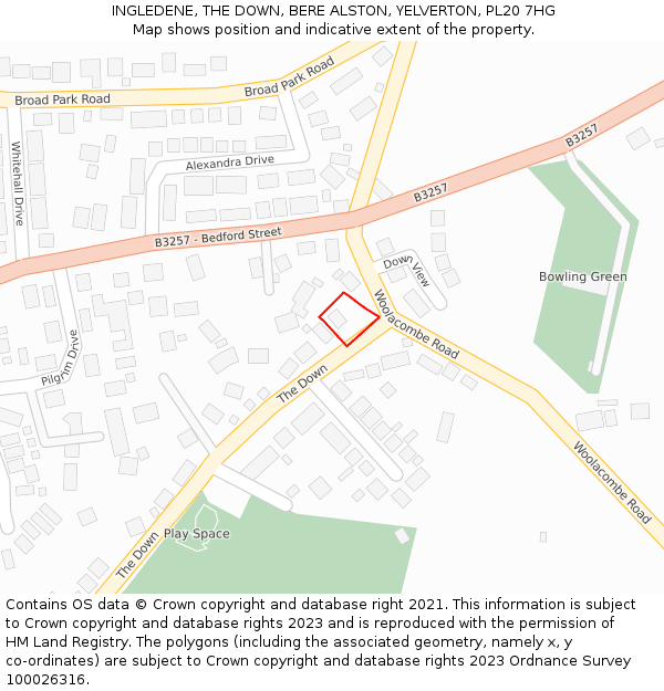INGLEDENE, THE DOWN, BERE ALSTON, YELVERTON, PL20 7HG: Location map and indicative extent of plot