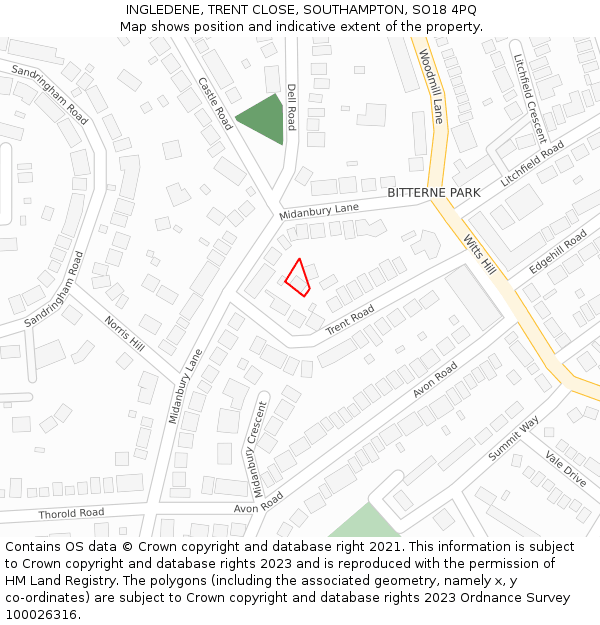 INGLEDENE, TRENT CLOSE, SOUTHAMPTON, SO18 4PQ: Location map and indicative extent of plot