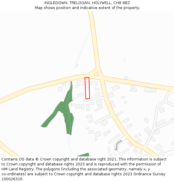 INGLEDOWN, TRELOGAN, HOLYWELL, CH8 9BZ: Location map and indicative extent of plot